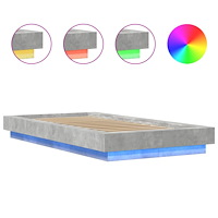 vidaXL Sängram med LEDs betonggrå 90x200 cm konstruerad trä