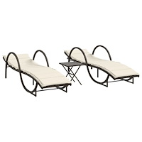 vidaXL Solsängar 2 st med bord brun konstrotting