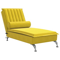 vidaXL Massageschäslong med bolster gul sammet