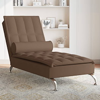 vidaXL Massageschäslong med bolster brun tyg