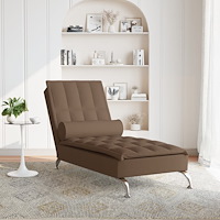 vidaXL Massageschäslong med bolster brun tyg
