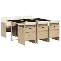 vidaXL Matgrupp för trädgården med dynor 7 delar beige konstrotting