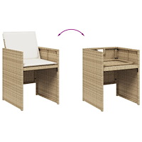 vidaXL Matgrupp för trädgården med dynor 7 delar beige konstrotting