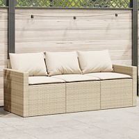vidaXL Trädgårdssoffa 3-sits med dynor konstrotting beige