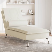vidaXL Massageschäslong med bolster gräddvit sammet