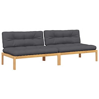 vidaXL Pallsoffor mittensektion 2 st med dynor massivt akaciaträ
