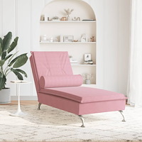 vidaXL Massageschäslong med bolster rosa sammet