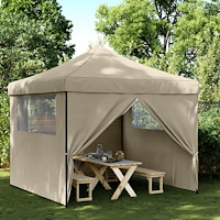 vidaXL Pop-Up hopfällbart partytält med 4 sidoväggar taupe