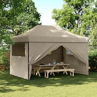 vidaXL Pop-Up hopfällbart partytält med 4 sidoväggar taupe