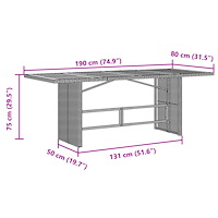 vidaXL Trädgårdsbord med glasskiva svart 190x80x75 cm konstrotting