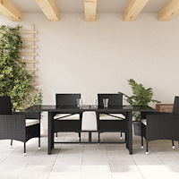 vidaXL Trädgårdsbord med glasskiva svart 190x80x75 cm konstrotting