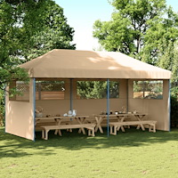 vidaXL Pop-Up hopfällbart partytält med 3 sidoväggar beige