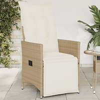 vidaXL Justerbar trädgårdsstol med dynor beige konstrotting