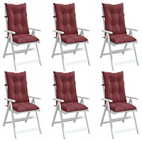 vidaXL Stolsdynor högt ryggstöd 6 st melerad vinröd 120x50x7 cm tyg