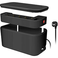 LogiLink Cable box - Kabelgömma med grenuttag + USB-A/USB-C-laddning Svart