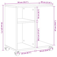 vidaXL Sidoskåp med hjul betonggrå 50x30x55 cm konstruerat trä