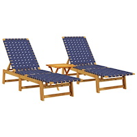 vidaXL Solsängar 2 st med bord mörkblå massivt akaciaträ