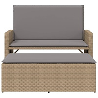 vidaXL Trädgårdsbänk med dynor och fotpall beige konstrotting