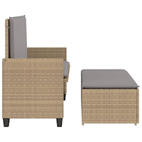vidaXL Trädgårdsbänk med dynor och fotpall beige konstrotting