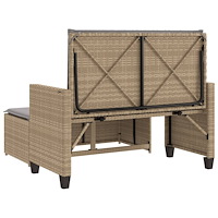 vidaXL Trädgårdsbänk med dynor och fotpall beige konstrotting