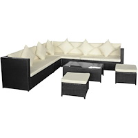 vidaXL Loungegrupp med dynor 8 delar konstrotting svart