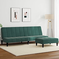 vidaXL Bäddsoffa 2-sits med fotpall mörkgrön sammet