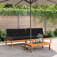 vidaXL Pallsoffor mittensektion 2 st med dynor massivt akaciaträ