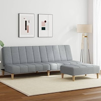 vidaXL Bäddsoffa 2-sits med fotpall ljusgrå tyg