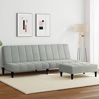vidaXL Bäddsoffa 2-sits med fotpall ljusgrå sammet