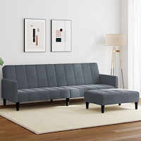 vidaXL Bäddsoffa 2-sits med fotpall mörkgrå sammet