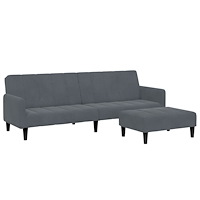 vidaXL Bäddsoffa 2-sits med fotpall mörkgrå sammet