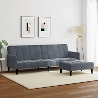vidaXL Bäddsoffa 2-sits med fotpall mörkgrå sammet