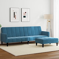 vidaXL Bäddsoffa 2-sits med fotpall blå sammet