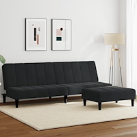 vidaXL Bäddsoffa 2-sits med fotpall svart sammet