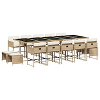 vidaXL Matgrupp för trädgården med dynor 15 delar beige konstrotting