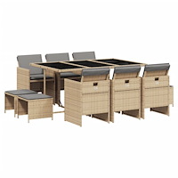 vidaXL Matgrupp för trädgården med dynor 11delar mixbeige konstrotting