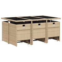 vidaXL Matgrupp för trädgården med dynor 11delar mixbeige konstrotting