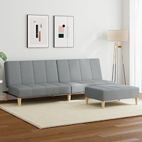 vidaXL Bäddsoffa 2-sits med fotpall ljusgrå tyg