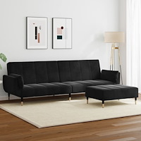 vidaXL Bäddsoffa 2-sits med fotpall svart sammet
