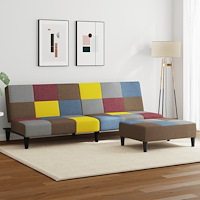 vidaXL Bäddsoffa 2-sits med fotpall lappad tyg
