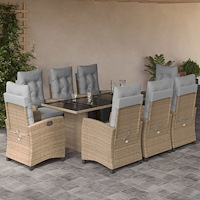 vidaXL Matgrupp för trädgården med dynor 9 delar mixbeige konstrotting