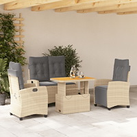 vidaXL Soffgrupp för trädgården med dynor 4 delar beige konstrotting