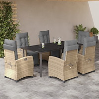 vidaXL Matgrupp för trädgården med dynor 7 delar mixbeige konstrotting