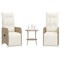 vidaXL Justerbara trädgårdsstolar 2 st med bord beige konstrotting