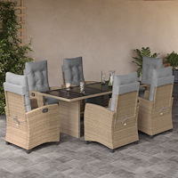 vidaXL Matgrupp för trädgården med dynor 7 delar mixbeige konstrotting