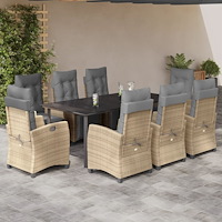 vidaXL Matgrupp för trädgården med dynor 9 delar mixbeige konstrotting
