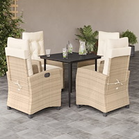 vidaXL Matgrupp för trädgården med dynor 5 delar beige konstrotting