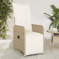 vidaXL Justerbar trädgårdsstol med dynor beige konstrotting