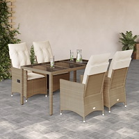 vidaXL Matgrupp för trädgården med dynor 5 delar beige konstrotting
