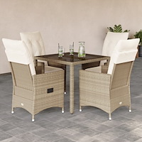 vidaXL Matgrupp för trädgården med dynor 5 delar beige konstrotting